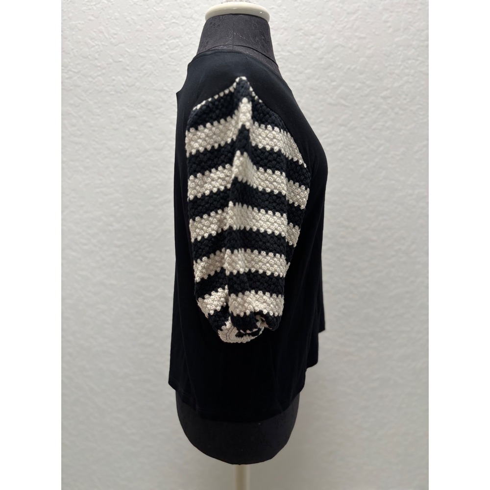 Marfinno Black Crochet Stripe Puff Sleeve Top Viscose Blend Size M - Picture 3 of 7